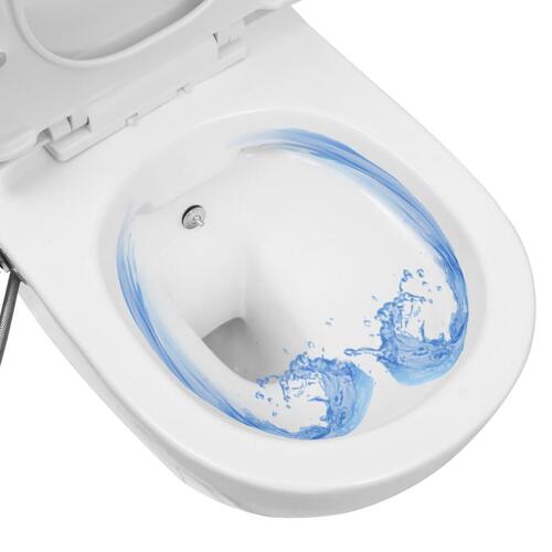 Væghængt toilet uden kant og med skjult cisterne keramik hvid