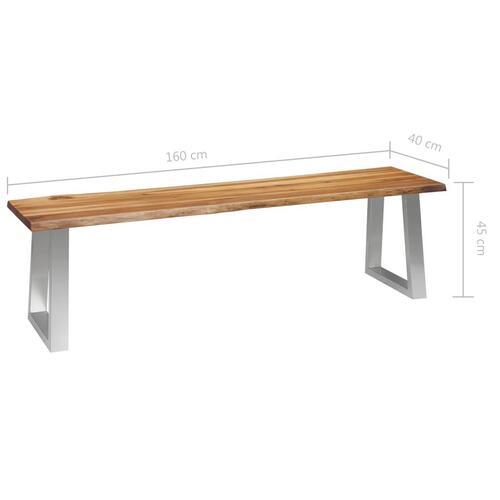 Bænk 160 cm massivt akacietræ og rustfrit stål
