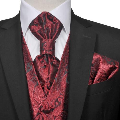 Herre Paisley Bryllupsvest sæt, størrelse 56, bordeaux
