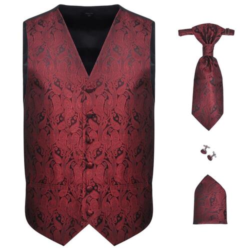 Herre Paisley Bryllupsvest sæt, størrelse 56, bordeaux