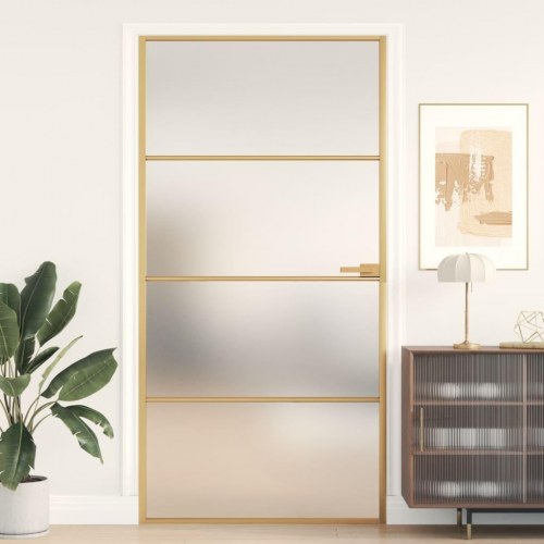 Indvendig glasdør 102,5×201,5 cm - hærdet glas og guldfarvet aluminium
