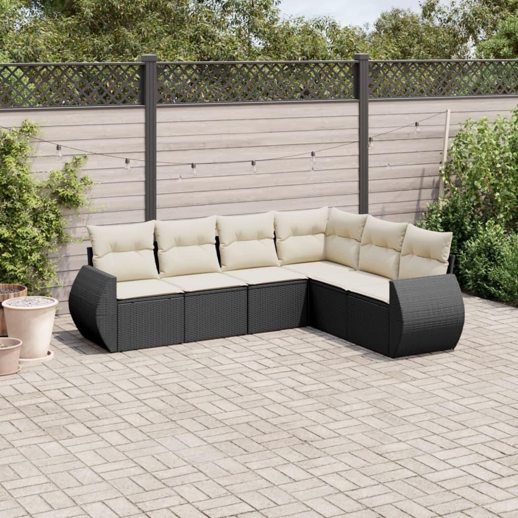 Sofasæt til haven i polyrattan - 6 dele med hynder, sort/creme billede