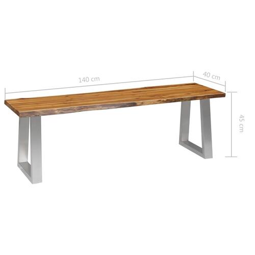 Bænk 140 cm massivt akacietræ og rustfrit stål
