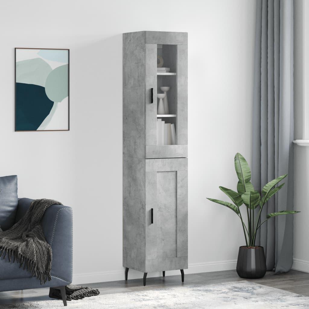 Højskab i konstrueret træ med glaslåge - betongrå 34,5×34×180 cm billede