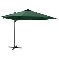 Hængeparasol med stang + LED-lys 300 cm grøn