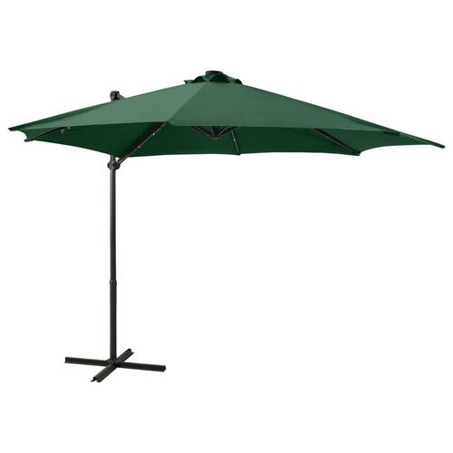 Hængeparasol med stang + LED-lys 300 cm grøn
