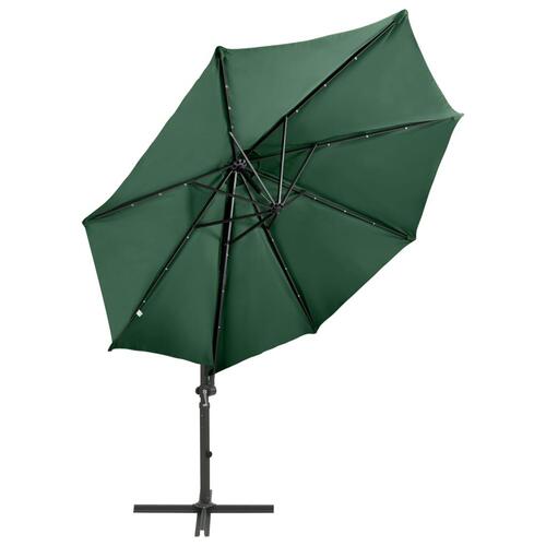 Hængeparasol med stang + LED-lys 300 cm grøn