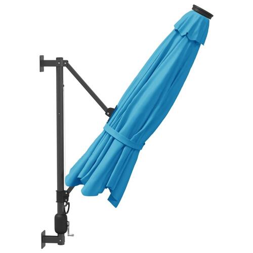 Væghængt parasol med LED-lys 290 cm havblå