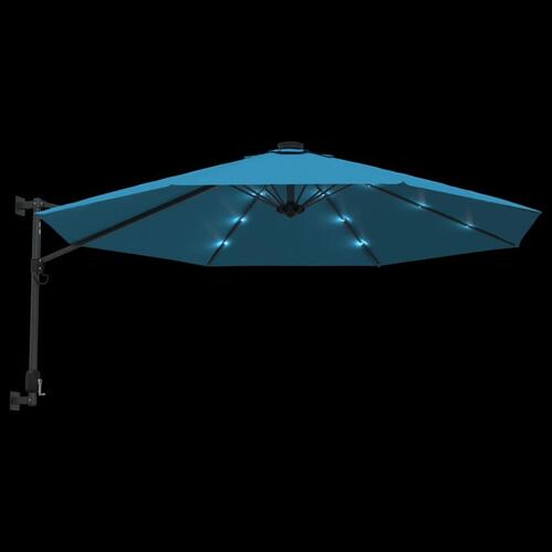 Væghængt parasol med LED-lys 290 cm havblå