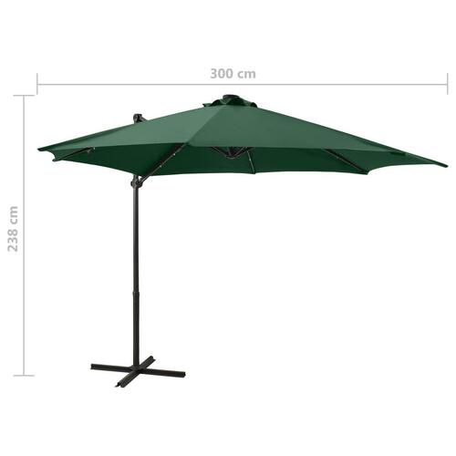 Hængeparasol med stang + LED-lys 300 cm grøn