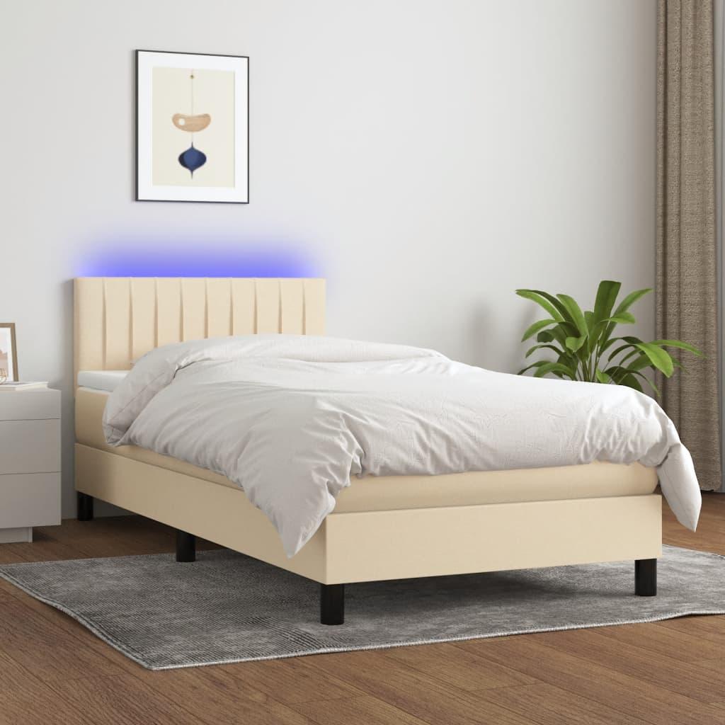 Kontinentalseng med LED-lys 90x200 cm stof cremefarvet billede