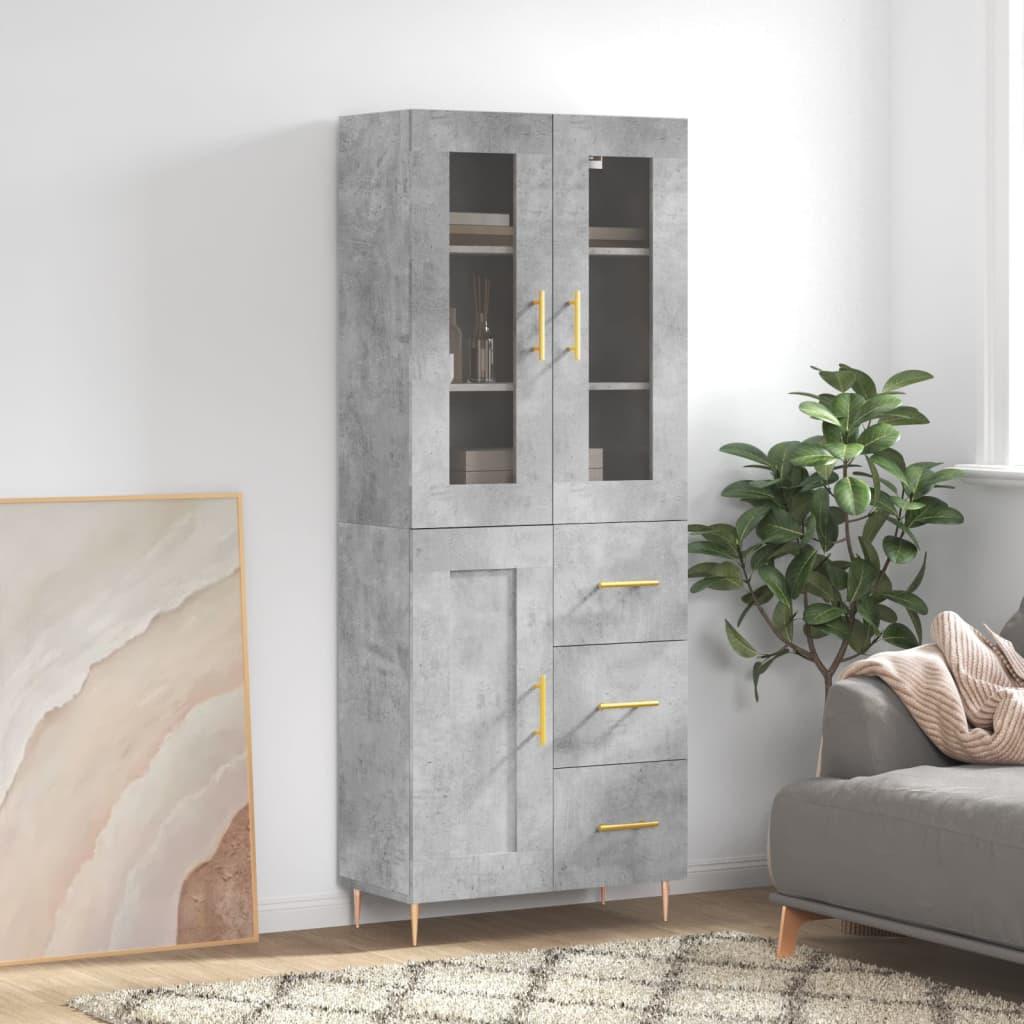 Højskab 69,5x34x180 cm konstrueret træ betongrå