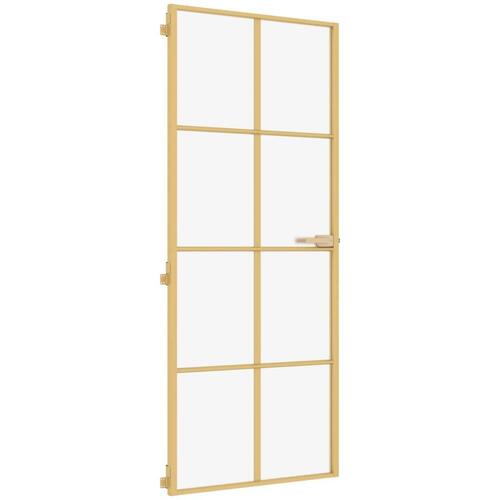 Indvendig dør 83x201,5 cm hærdet glas og aluminium guldfarvet