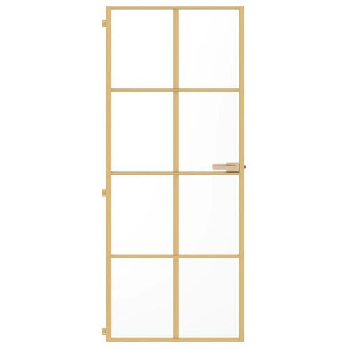 Indvendig dør 83x201,5 cm hærdet glas og aluminium guldfarvet