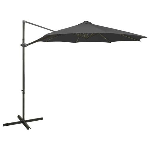 Hængeparasol med stang + LED-lys 300 cm antracitgrå