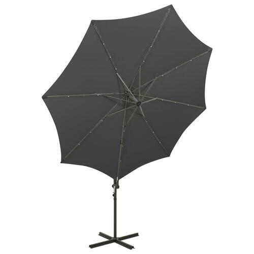 Hængeparasol med stang + LED-lys 300 cm antracitgrå