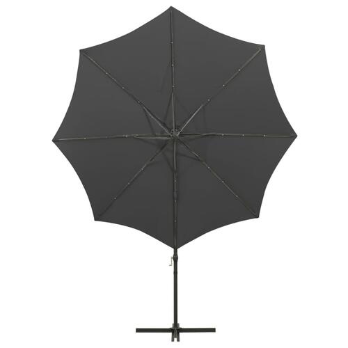 Hængeparasol med stang + LED-lys 300 cm antracitgrå