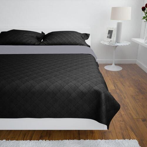 Dobbeltsidet quiltet sengetæppe sort og grå 230 x 260 cm
