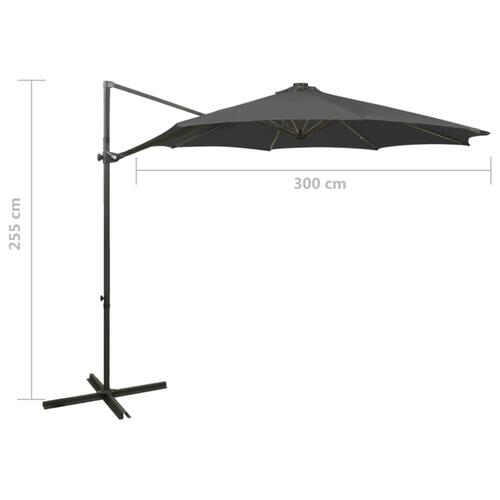 Hængeparasol med stang + LED-lys 300 cm antracitgrå