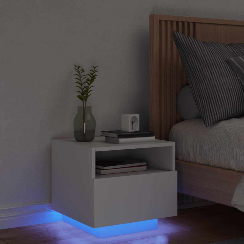 Sengebord med LED-lys 40x39x37 cm hvid