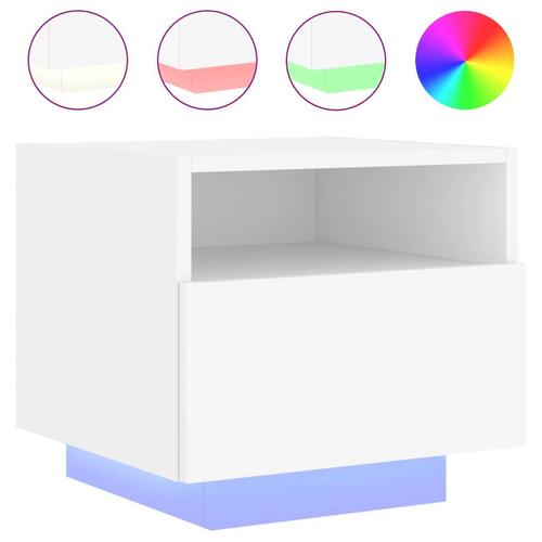 Sengebord med LED-lys 40x39x37 cm hvid
