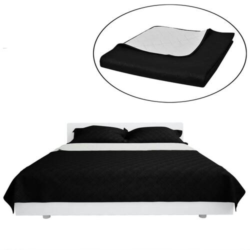 Dobbeltsidet quiltet sengetæppe sort/hvid 170 x 210 cm