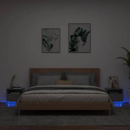 Sengeborde 2 stk. med LED-lys 40x39x37 cm sort