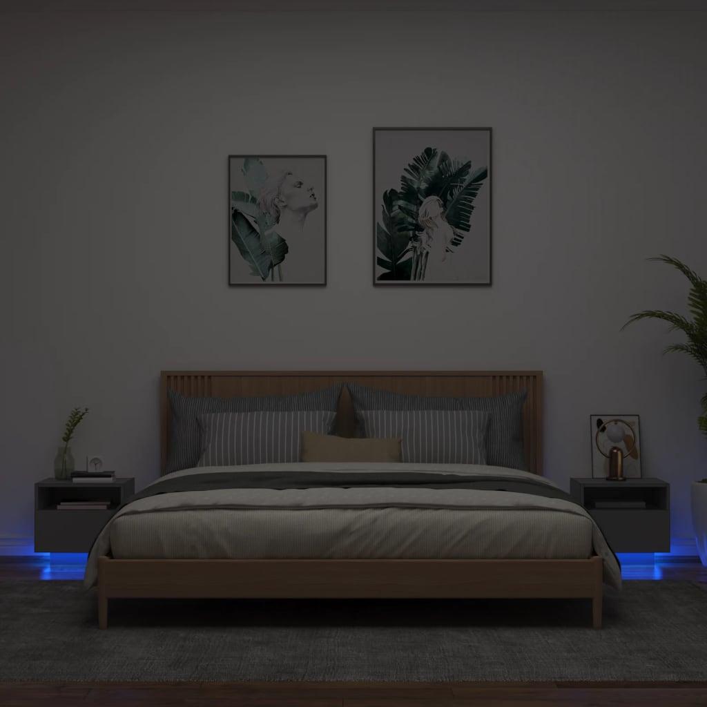 Sengeborde 2 stk. med LED-lys 40x39x37 cm sort