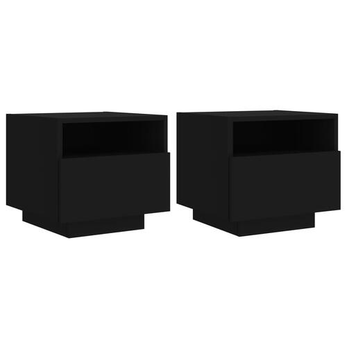 Sengeborde 2 stk. med LED-lys 40x39x37 cm sort