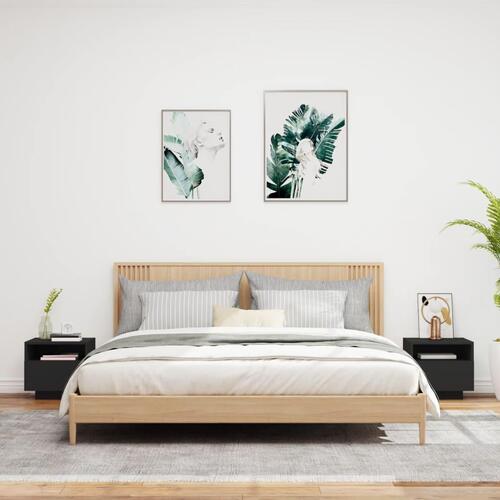 Sengeborde 2 stk. med LED-lys 40x39x37 cm sort