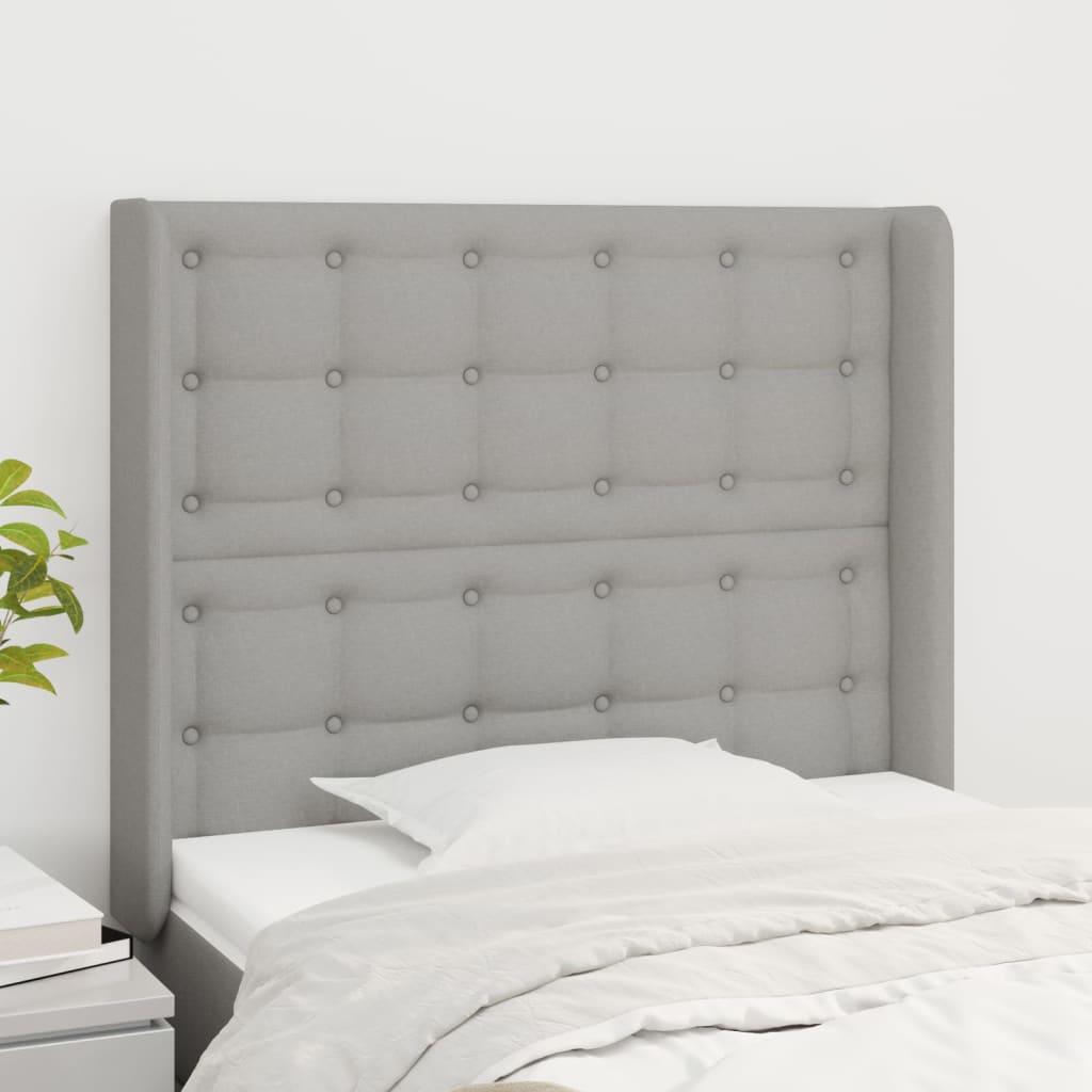 Sengegavl med kanter 83×16×118/128 cm - stof, lysegrå billede