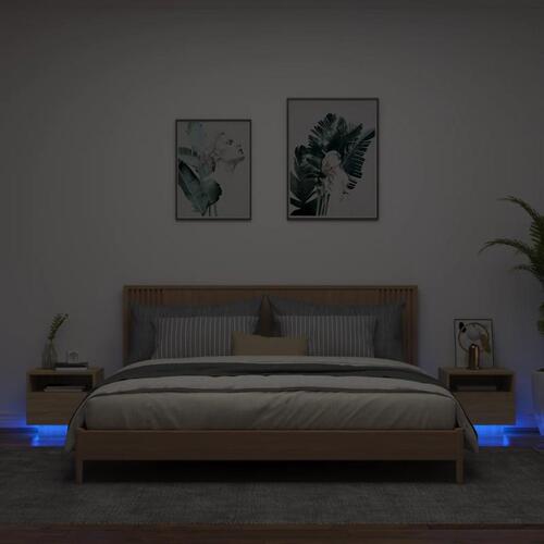 Sengeborde 2 stk. med LED-lys 40x39x37 cm sonoma-eg