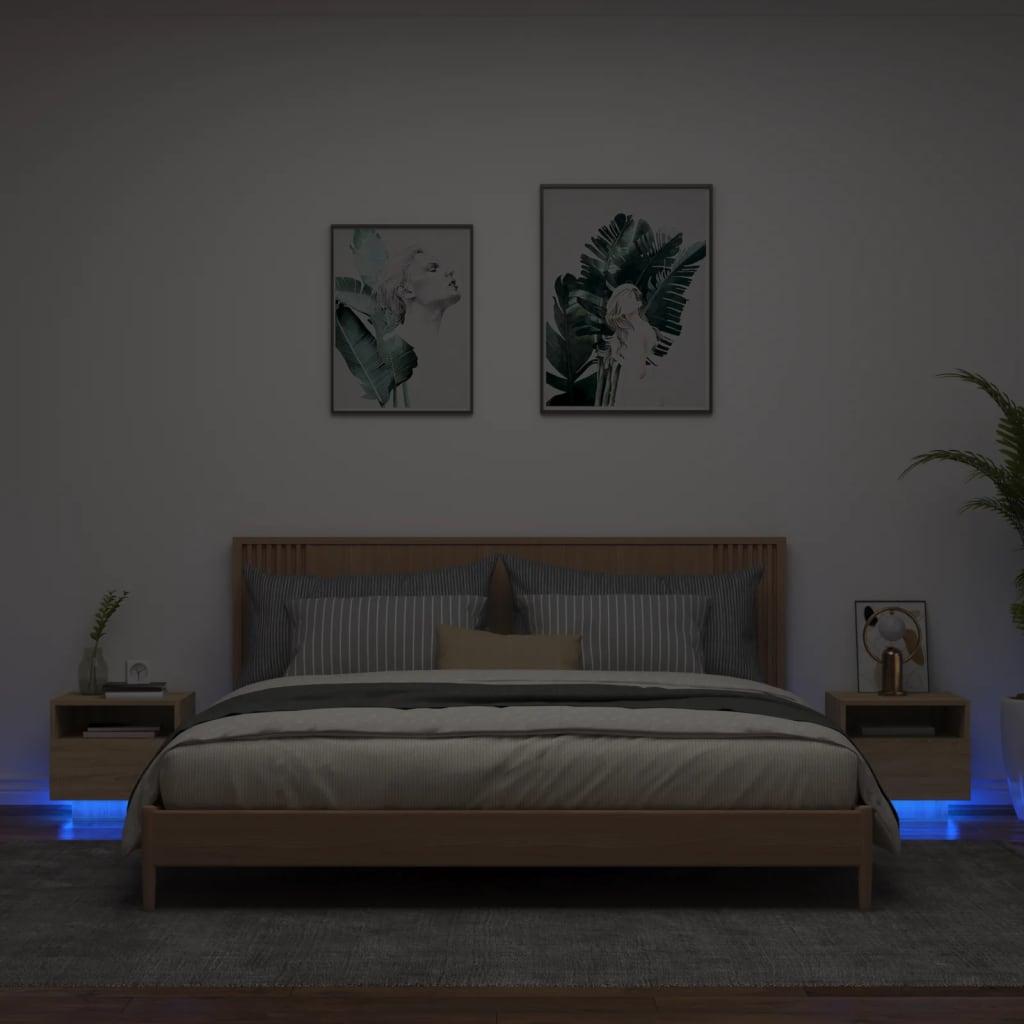 Sengeborde 2 stk. med LED-lys 40x39x37 cm sonoma-eg