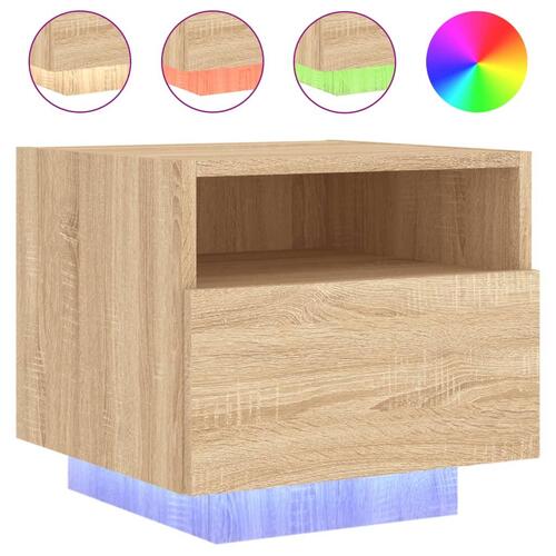 Sengeborde 2 stk. med LED-lys 40x39x37 cm sonoma-eg
