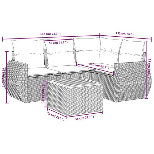 Sofasæt til haven 5 dele med hynder polyrattan beige