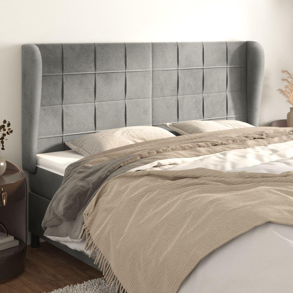 Sengegavl med kanter 183x23x118/128 cm fløjl lysegrå billede