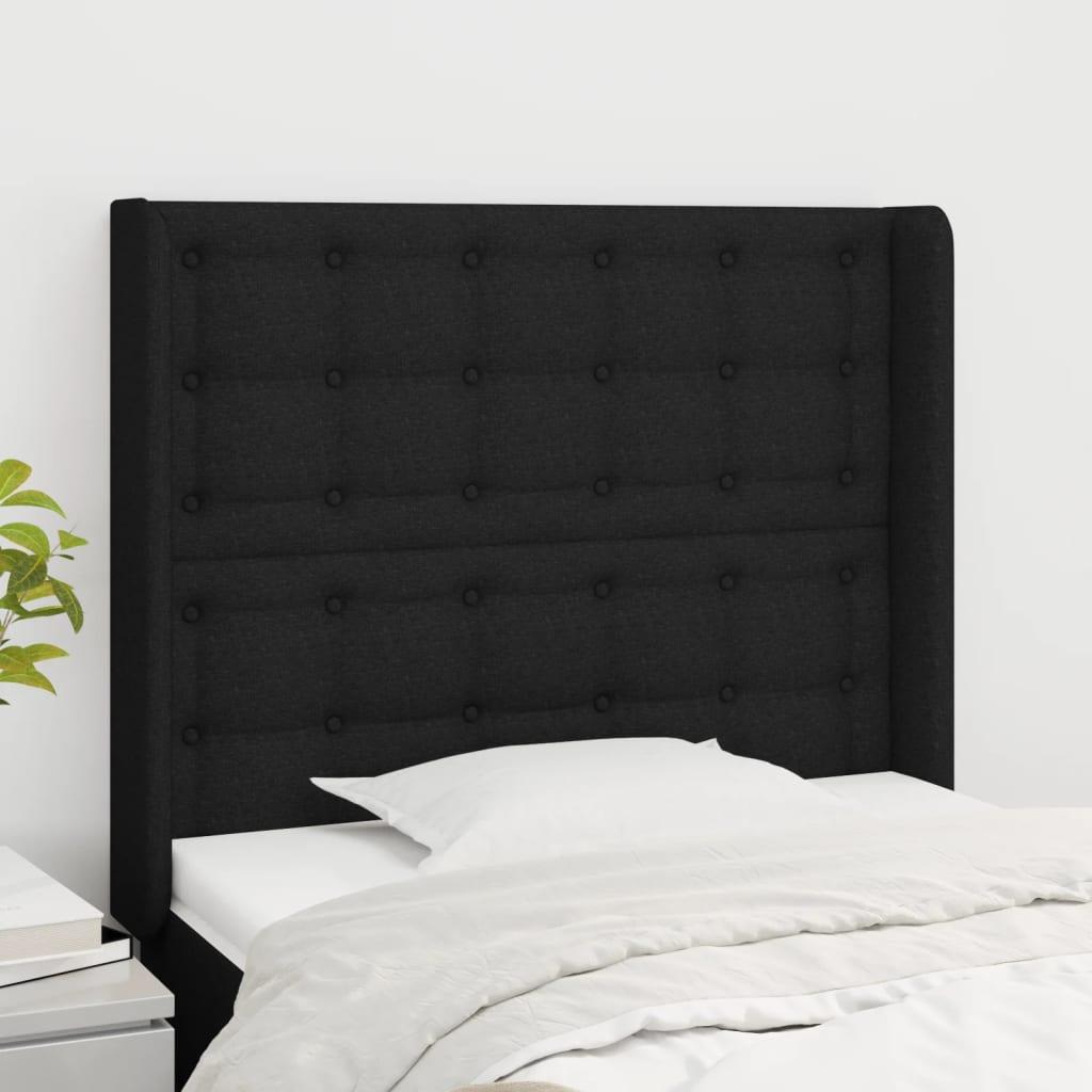 Sengegavl med kanter i stof - 93x16x118/128 cm, sort