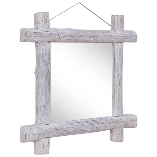 Rustikt spejl 70x70 cm massivt genbrugstræ hvid