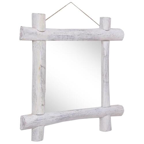 Rustikt spejl 70x70 cm massivt genbrugstræ hvid