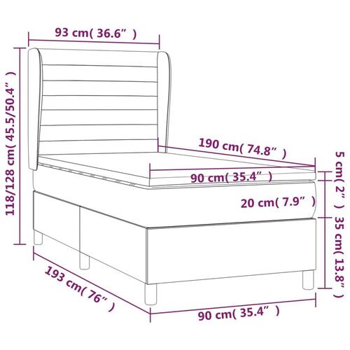 Kontinentalseng med madras 90x190 cm stof lysegrå
