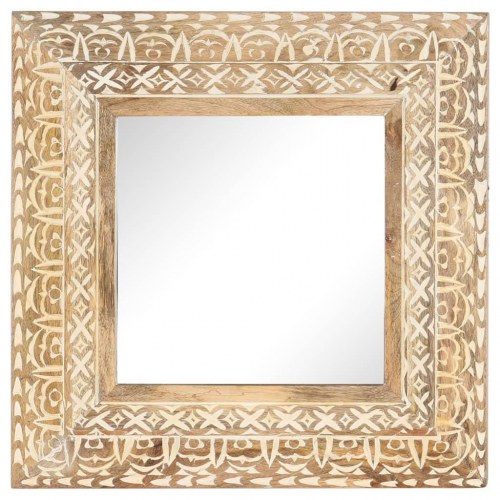 Håndskåret spejl 50 × 50 × 2,6 cm i massivt mangotræ