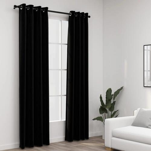 Lysdæmpende gardiner med øjer 2 stk. hør-look 140x245 cm sort