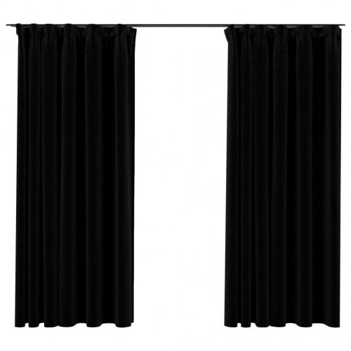 Mørklægningsgardiner med kroge, hør-look 140×175 cm - sort, 2 stk.