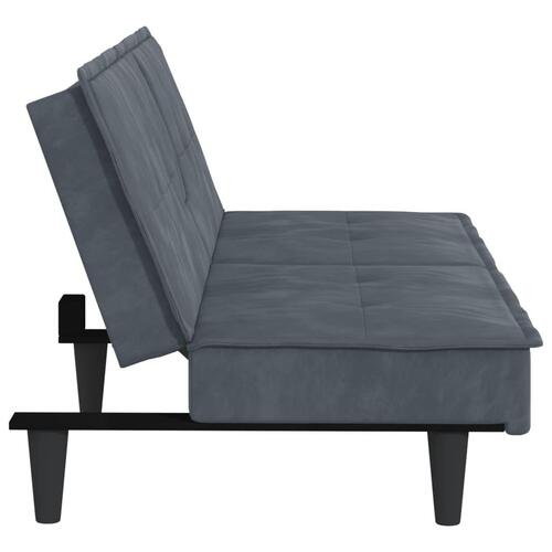 Sovesofa med kopholdere velour mørkegrå