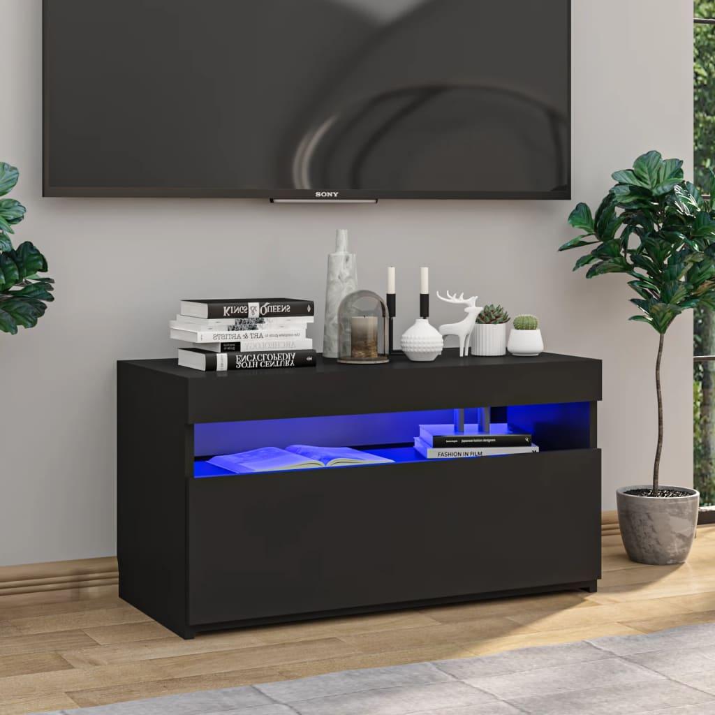 Tv-bord med LED-lys 75x35x40 cm sort