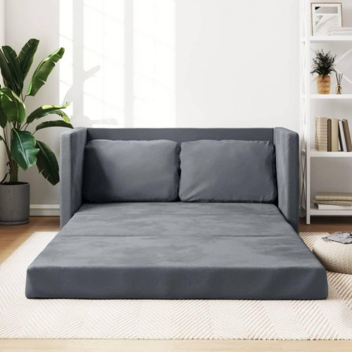2-i-1 sovesofa i velour - mørkegrå, 122×204×55 cm