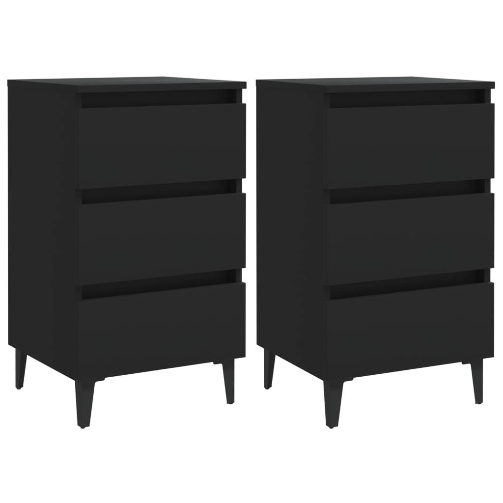 Sengeskabe m. metalben 2 stk. 40x35x69 cm sort