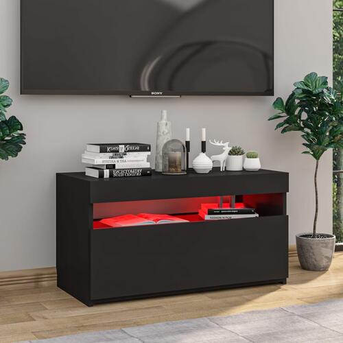 Tv-bord med LED-lys 75x35x40 cm sort