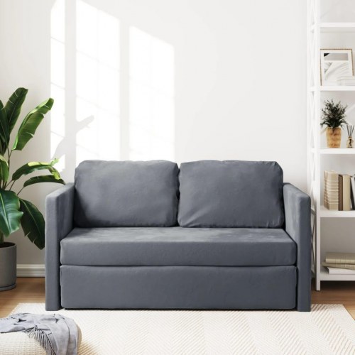2-i-1 sovesofa i velour - mørkegrå, 122×204×55 cm