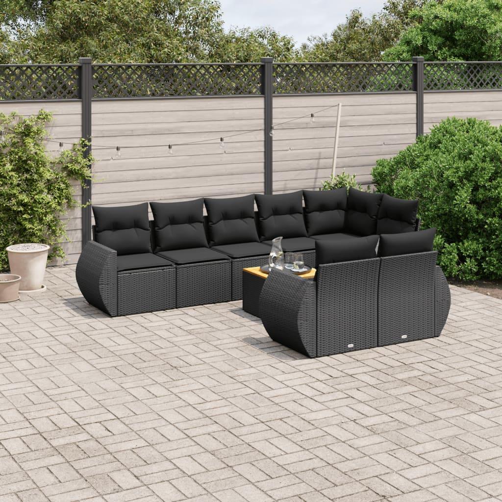 Havesofasæt i polyrattan - 9 dele med hynder, sort billede